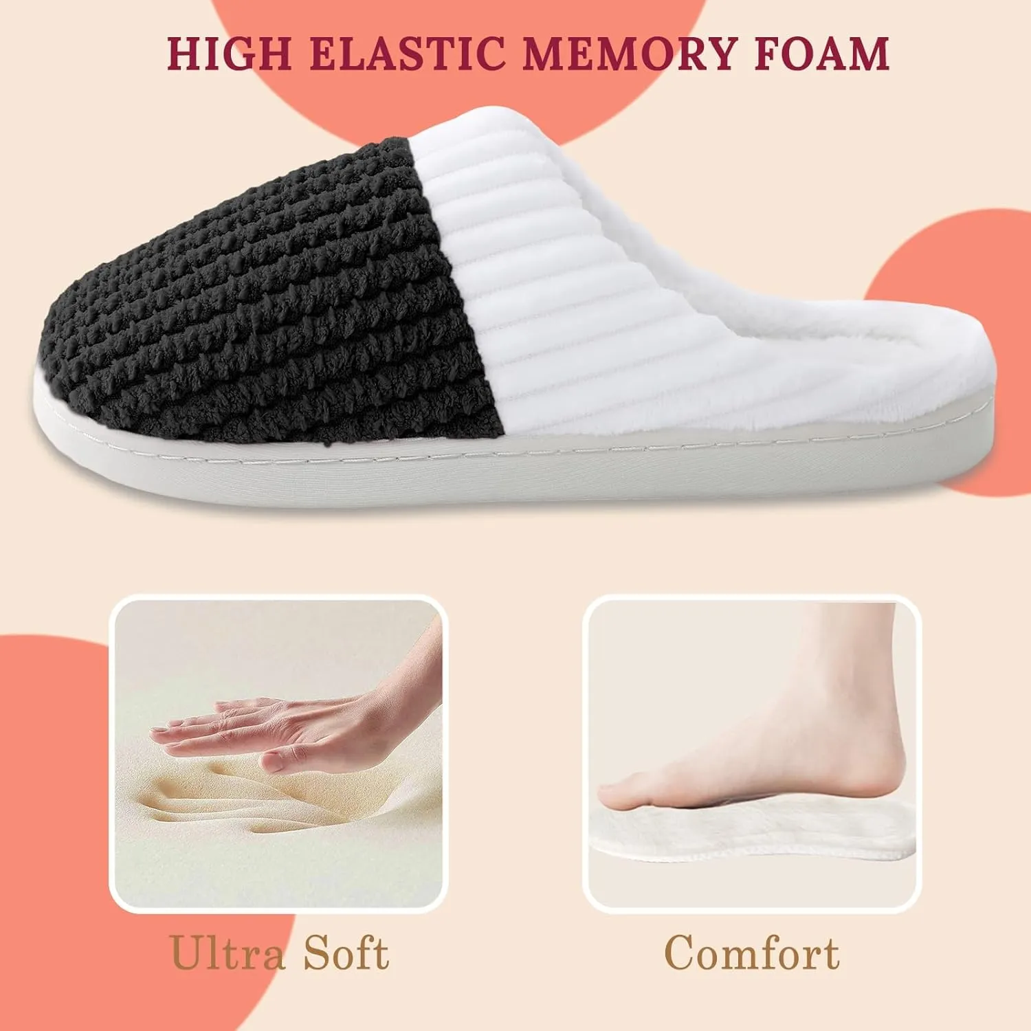 HUXMEYSON Slippers for Women, Memory Foam Womens Slippers, Cozy & Warm House Slippers for Woman Indoor Outdoor with Faux Fur Lining & Anti-Slip Sole