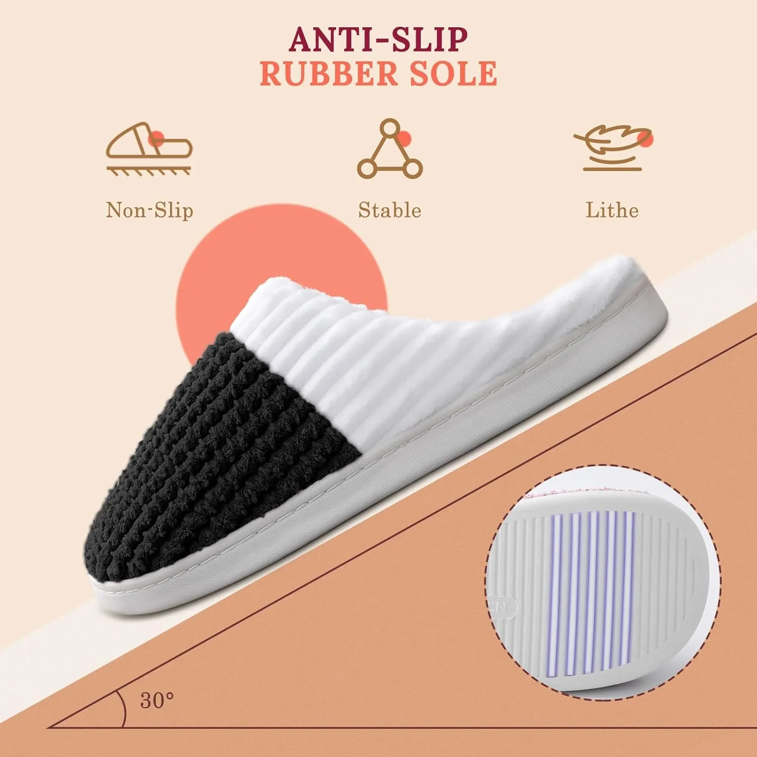 HUXMEYSON Slippers for Women, Memory Foam Womens Slippers, Cozy & Warm House Slippers for Woman Indoor Outdoor with Faux Fur Lining & Anti-Slip Sole