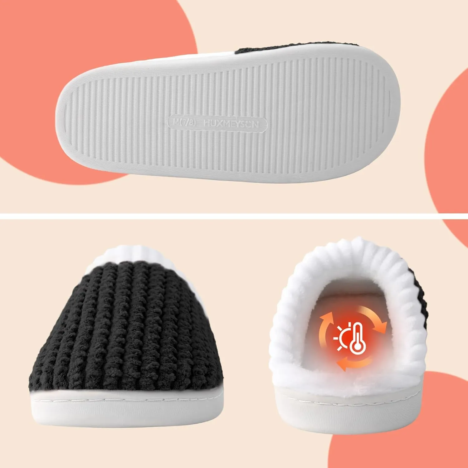 HUXMEYSON Slippers for Women, Memory Foam Womens Slippers, Cozy & Warm House Slippers for Woman Indoor Outdoor with Faux Fur Lining & Anti-Slip Sole
