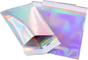 ISKYBOB 20 Pieces Holographic Poly Mailers Rainbow Flat Foil Mailing Envelopes Large Laser Self Adhesive Shipping Bags for Courier Storage, Gift Package, L
