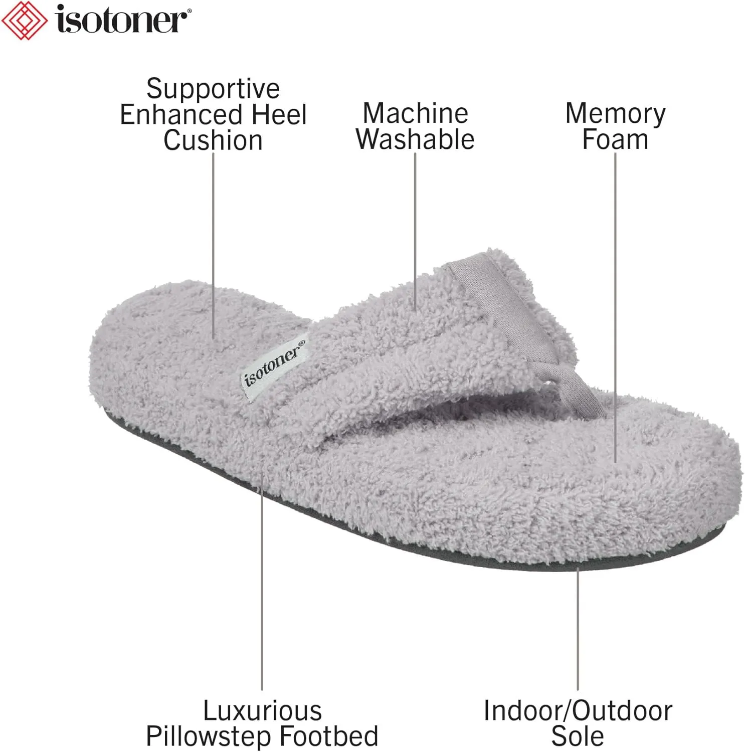 isotoner Women's Cozy Plush Terry Knit Joey Thong Slippers with Enhanced Heel Cushion