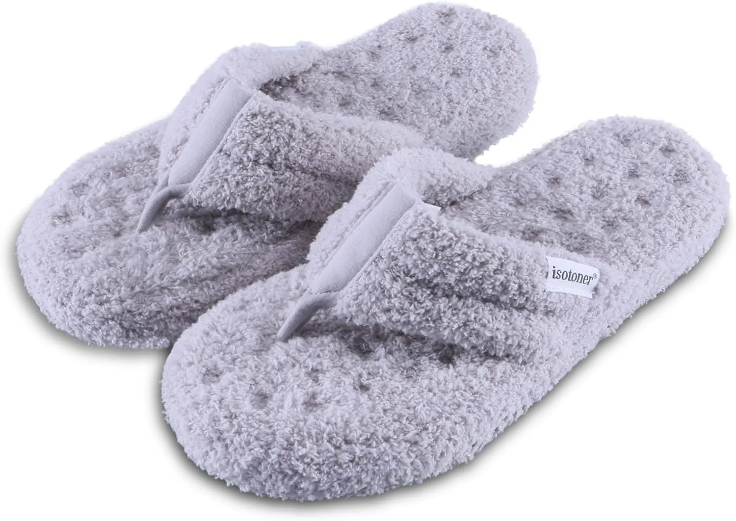 isotoner Women's Cozy Plush Terry Knit Joey Thong Slippers with Enhanced Heel Cushion