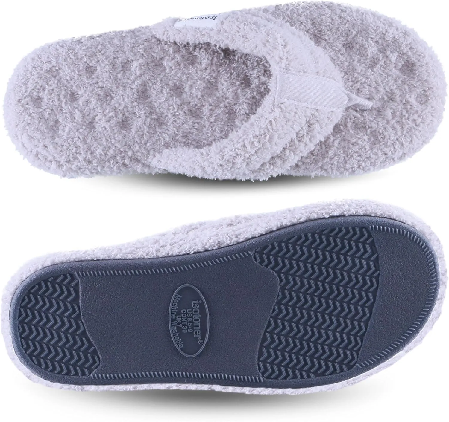 isotoner Women's Cozy Plush Terry Knit Joey Thong Slippers with Enhanced Heel Cushion