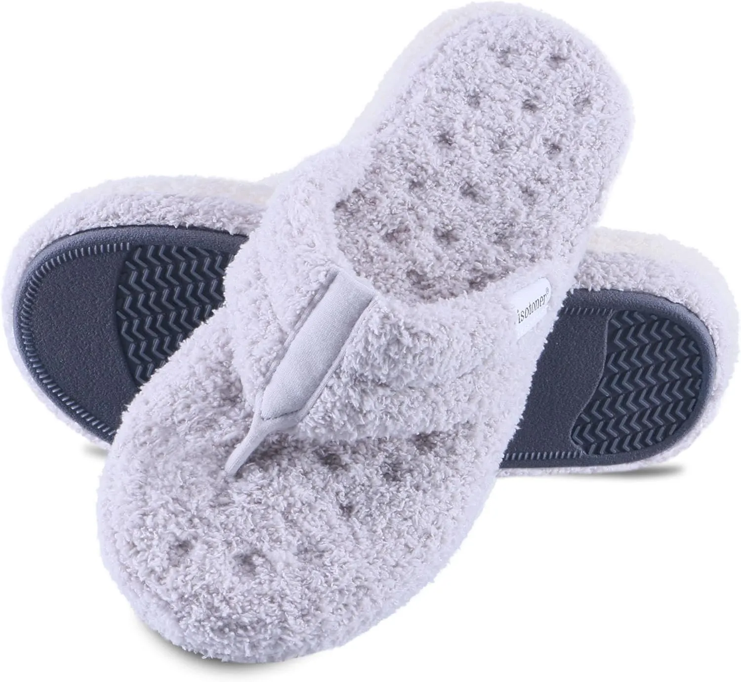 isotoner Women's Cozy Plush Terry Knit Joey Thong Slippers with Enhanced Heel Cushion