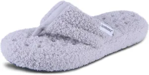 isotoner Women's Cozy Plush Terry Knit Joey Thong Slippers with Enhanced Heel Cushion