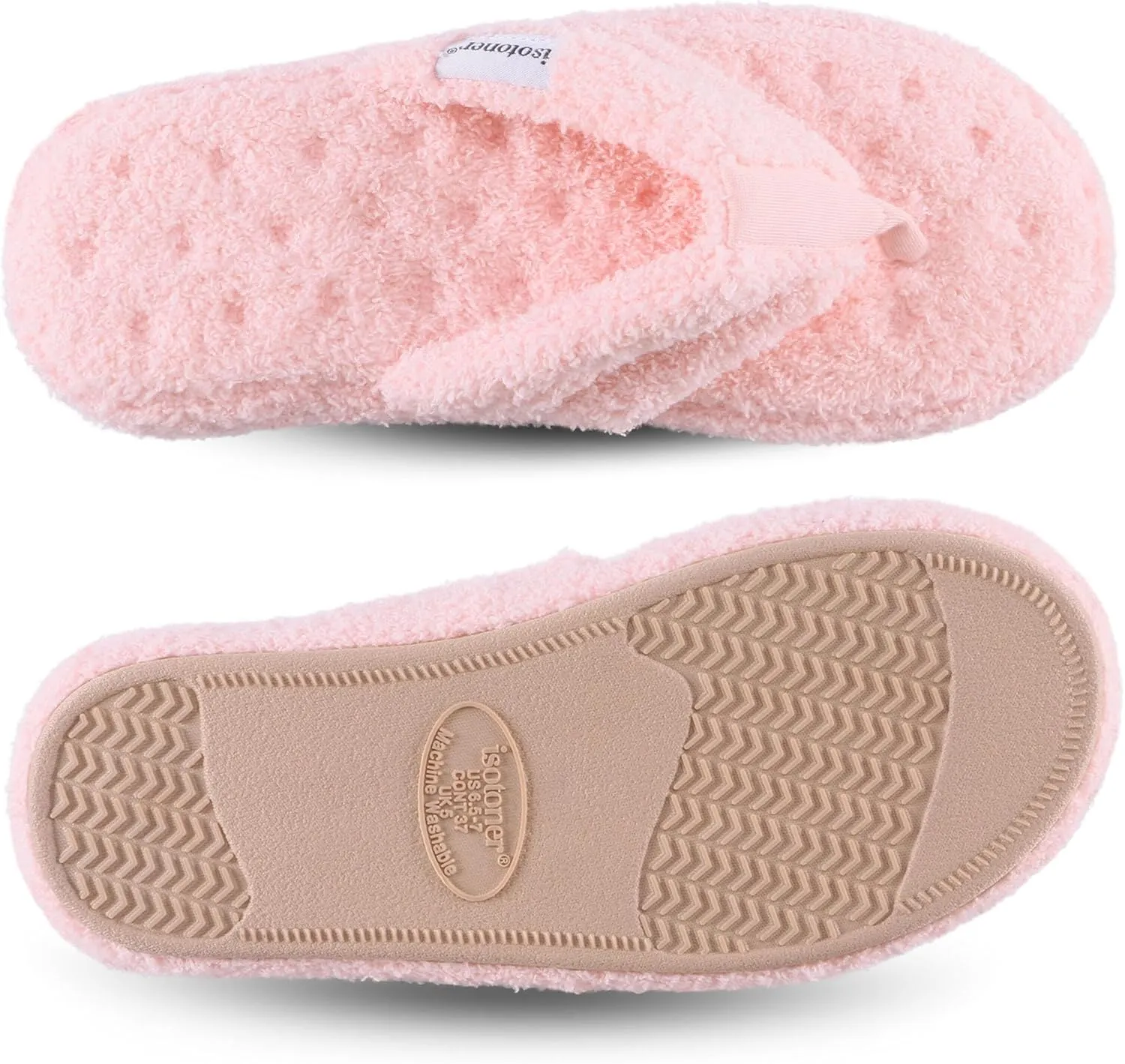isotoner Women's Cozy Plush Terry Knit Joey Thong Slippers with Enhanced Heel Cushion