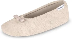 isotoner Women's Diamond Microterry Gemma Ballerina Slippers-Suede Sole with Memory Foam Comfort, Machine Washable