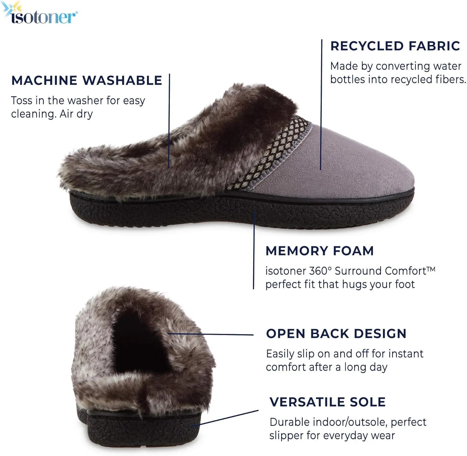 isotoner Women's Microsuede Mallory Hoodback Slipper, with Memory Foam and Indoor/Outdoor Sole