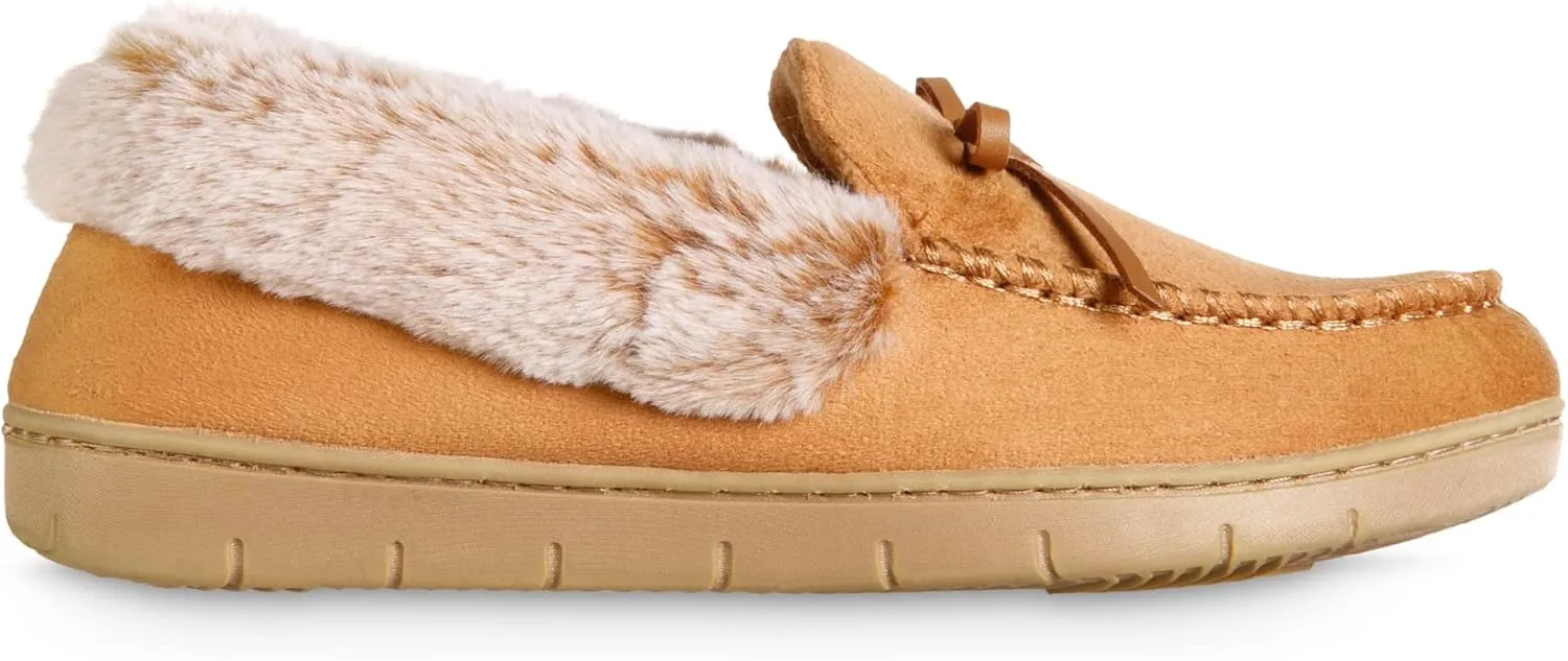 isotoner Women's Microsuede Moccasin Slippers Non-Slip, Indoor/Outdoor, Memory Foam, Machine Washable