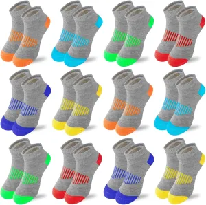 JAMEGIO boys socks 12 Pairs kids Half Cushion Low Cut Sock Sport Ankle Athletic Sock for Little Big Kids