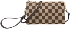 JEN & CO. Riley Checkered Crossbody Bag - Trendy Cross Body Purse with Detachable Wristlet Strap, Clutch