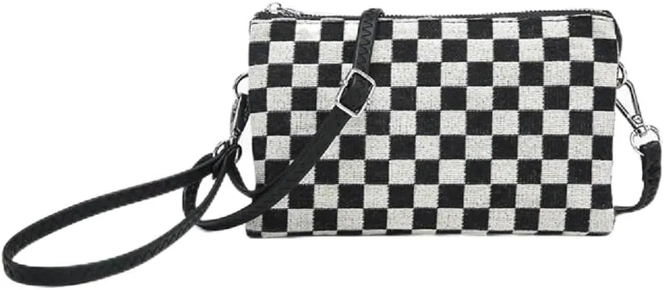 JEN & CO. Riley Checkered Crossbody Bag - Trendy Cross Body Purse with Detachable Wristlet Strap, Clutch