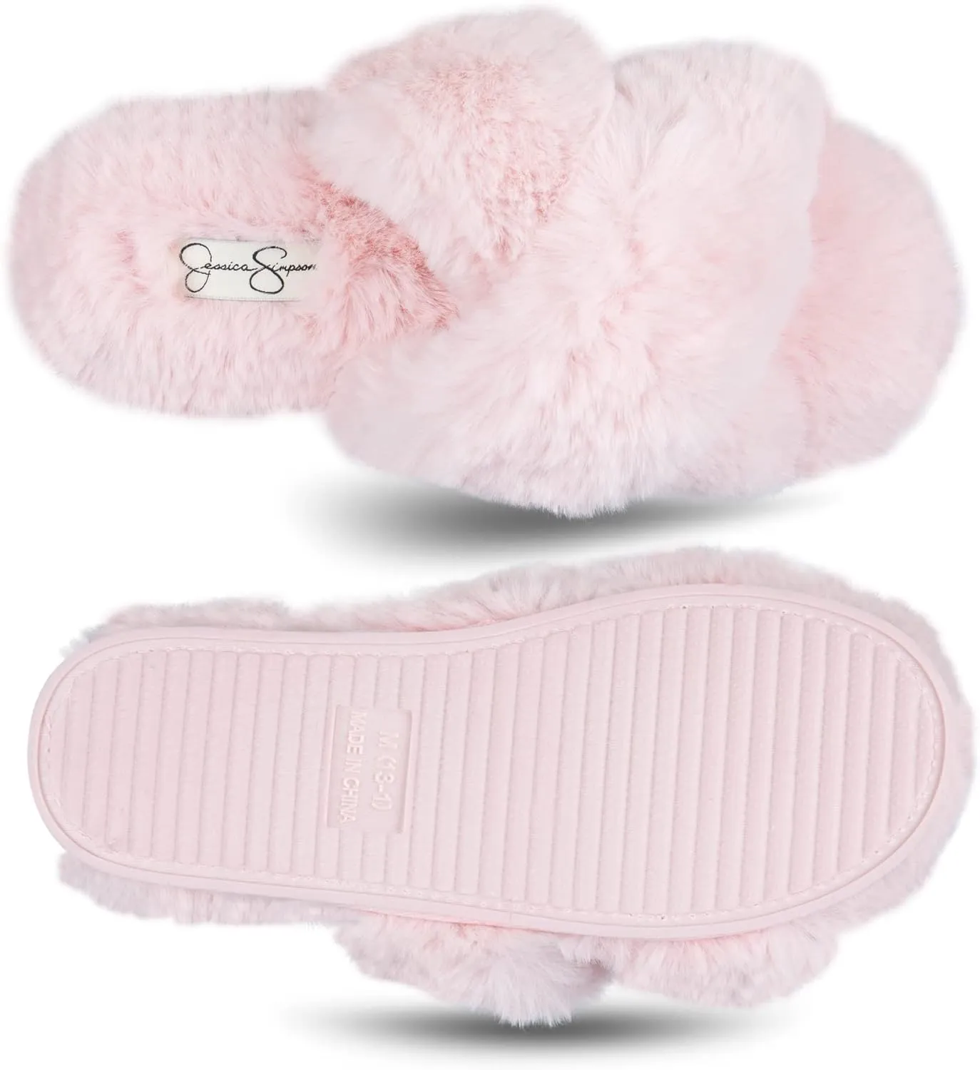 Jessica Simpson Girl's Plush Faux Fur Slip on House Slippers with Memory Foam