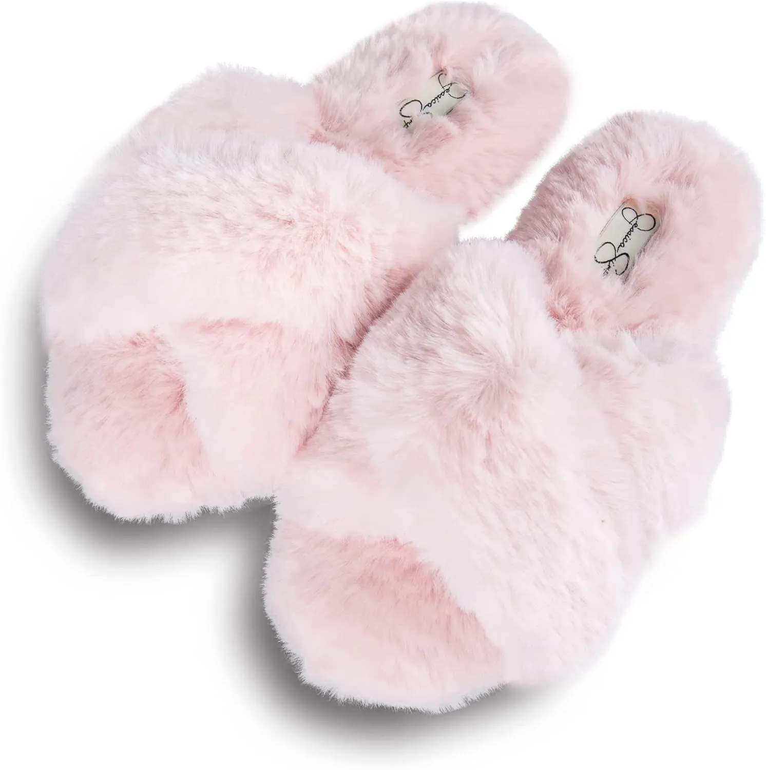 Jessica Simpson Girl's Plush Faux Fur Slip on House Slippers with Memory Foam