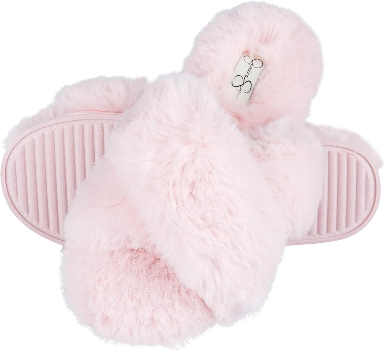 Jessica Simpson Girl's Plush Faux Fur Slip on House Slippers with Memory Foam