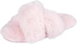 Jessica Simpson Girl's Plush Faux Fur Slip on House Slippers with Memory Foam