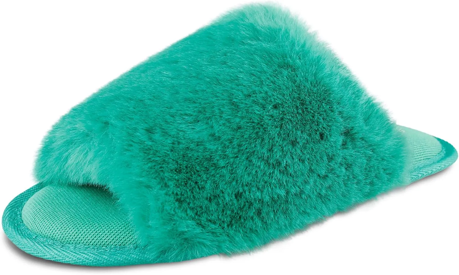 Jessica Simpson Women's Plush Faux Fur Fuzzy Slide on Open Toe Slipper with Memory Foam