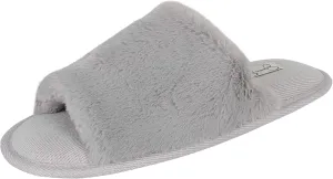 Jessica Simpson Women's Plush Faux Fur Fuzzy Slide on Open Toe Slipper with Memory Foam
