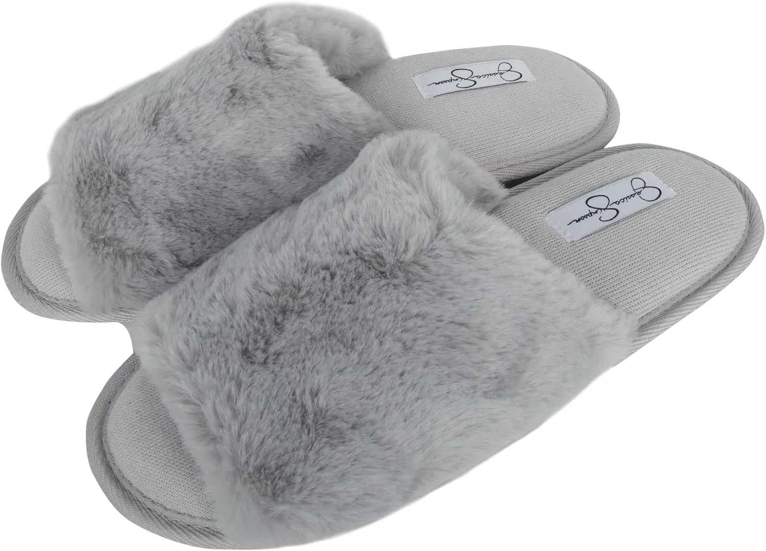 Jessica Simpson Women's Plush Faux Fur Fuzzy Slide on Open Toe Slipper with Memory Foam