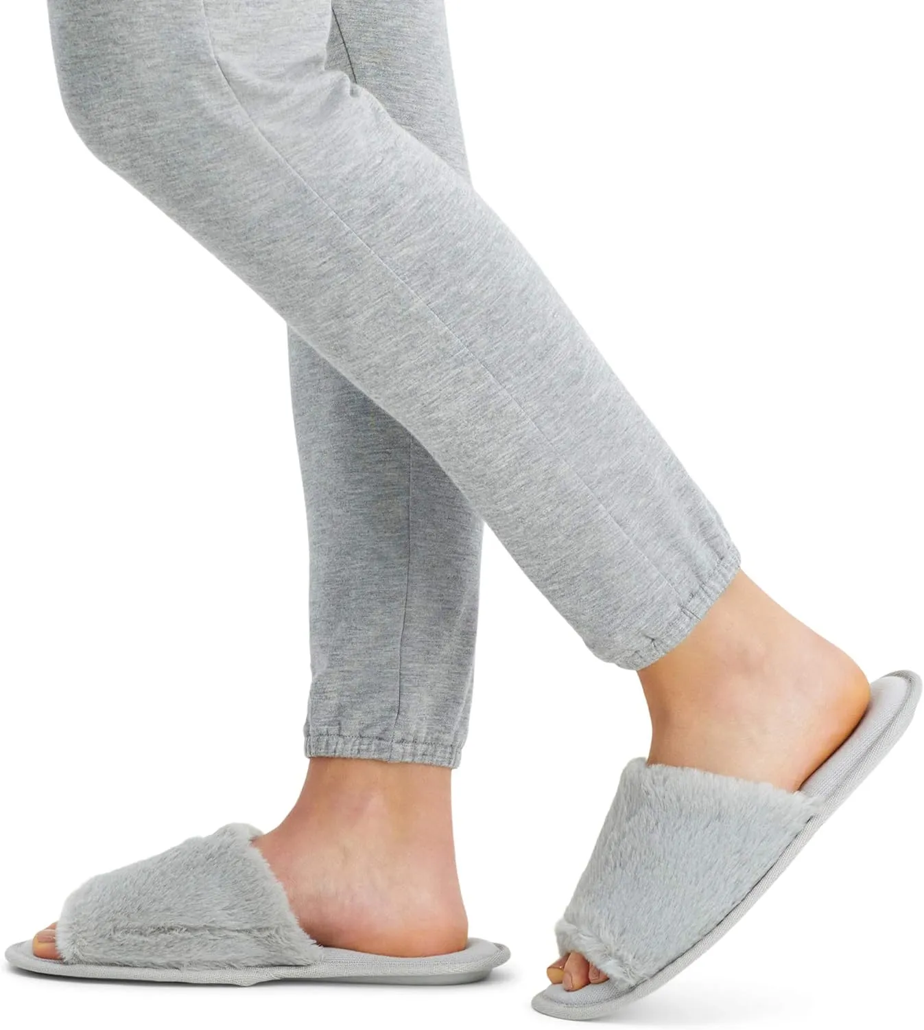 Jessica Simpson Women's Plush Faux Fur Fuzzy Slide on Open Toe Slipper with Memory Foam