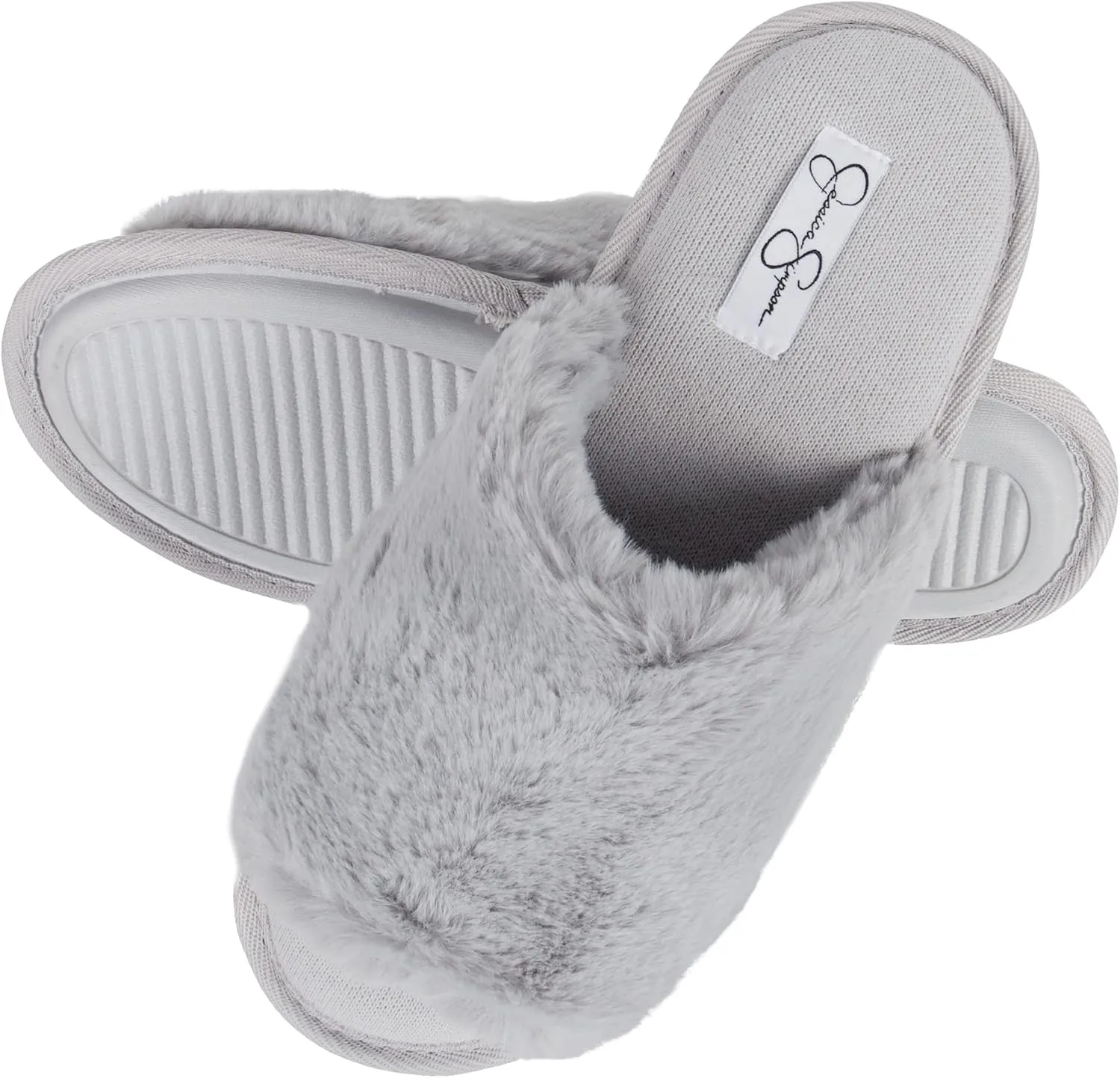 Jessica Simpson Women's Plush Faux Fur Fuzzy Slide on Open Toe Slipper with Memory Foam