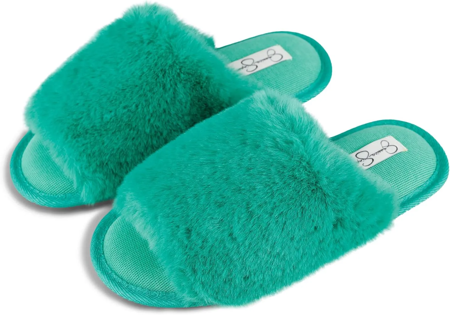 Jessica Simpson Women's Plush Faux Fur Fuzzy Slide on Open Toe Slipper with Memory Foam