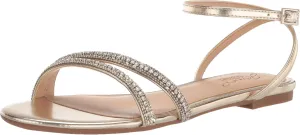 Jewel Badgley Mischka Roslyn Metallic Flat Sandal with Crystals