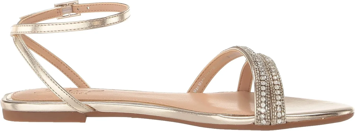 Jewel Badgley Mischka Roslyn Metallic Flat Sandal with Crystals