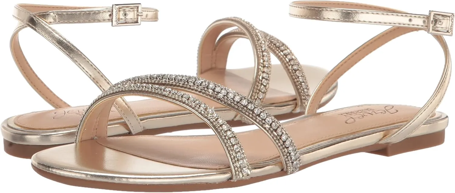 Jewel Badgley Mischka Roslyn Metallic Flat Sandal with Crystals