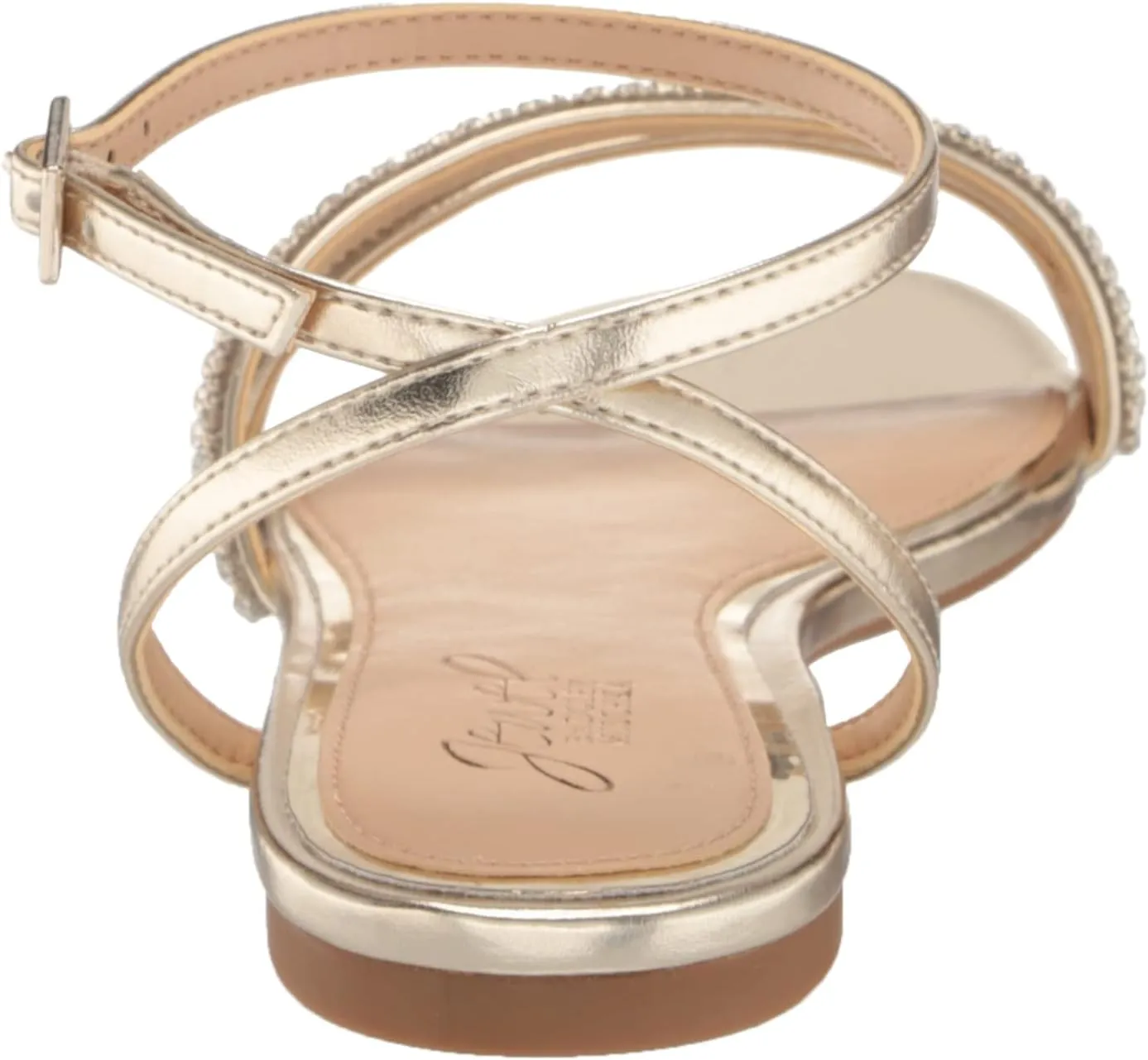 Jewel Badgley Mischka Roslyn Metallic Flat Sandal with Crystals