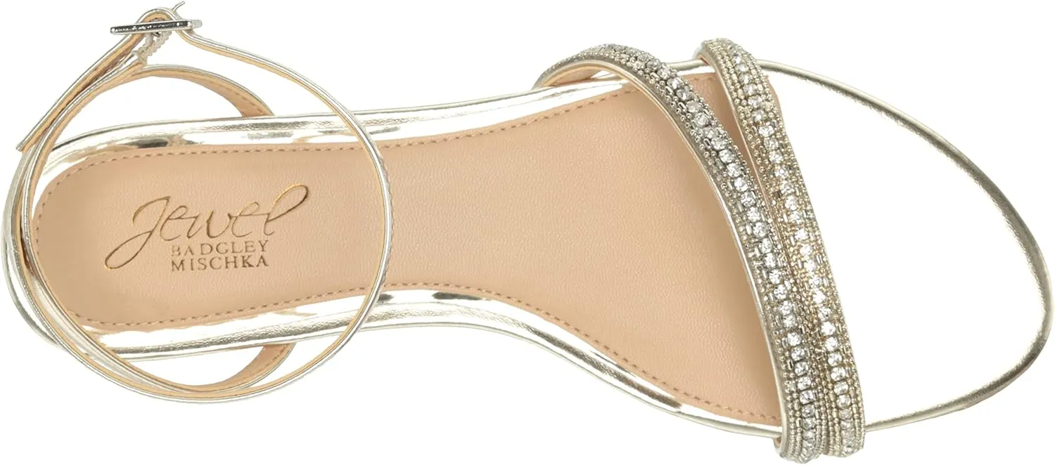 Jewel Badgley Mischka Roslyn Metallic Flat Sandal with Crystals