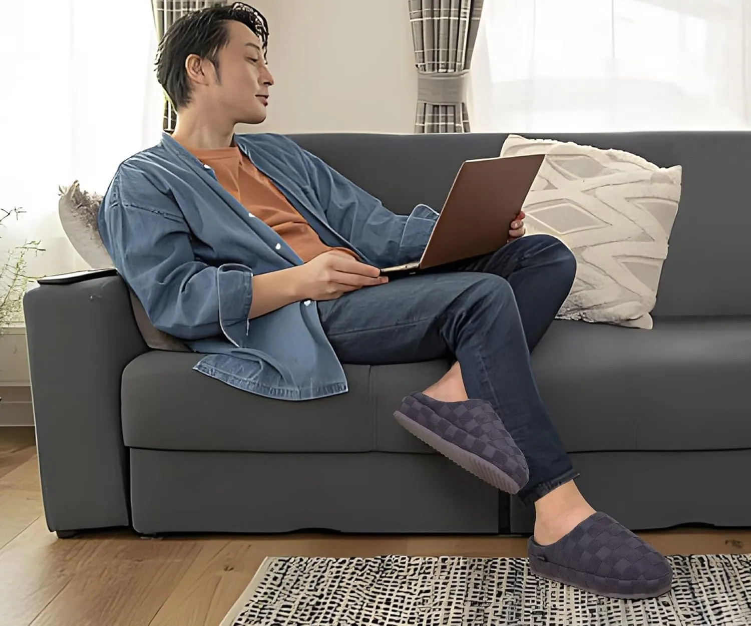jiajiale Mens House Slippers Cozy Thick Cushion Yoga Foam Lightweight Warm Clog Slippers Slip On Indoor Outdoor Hard Rubber Sole
