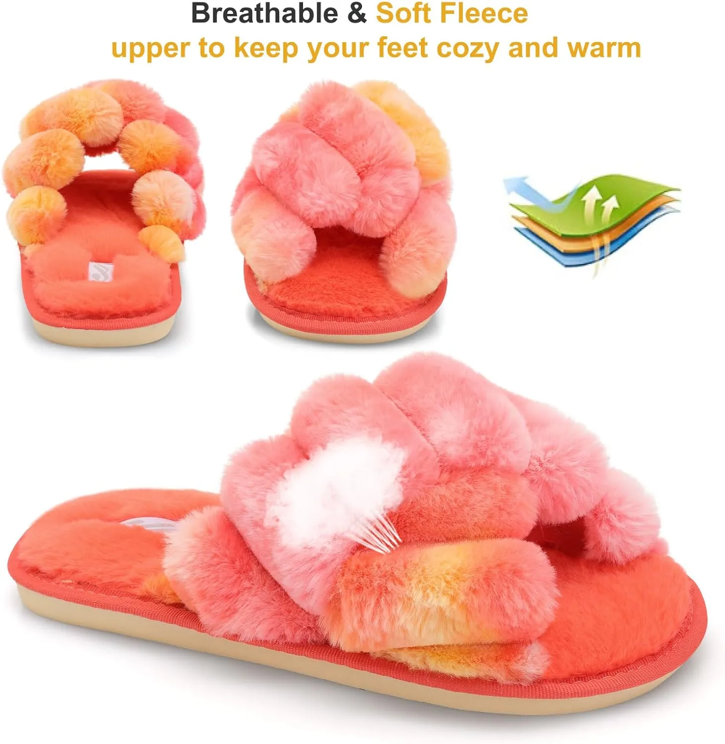 JIASUQI Women's Open Toe Slippers Fuzzy Fluffy House Slippers for Women Cozy Criss Cross Furry Slides Slippers