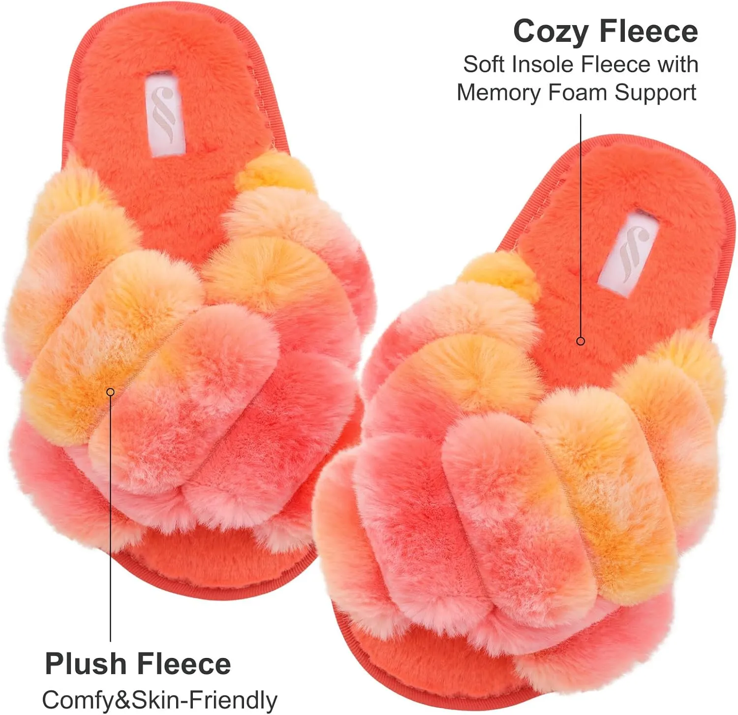 JIASUQI Women's Open Toe Slippers Fuzzy Fluffy House Slippers for Women Cozy Criss Cross Furry Slides Slippers