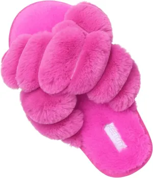 JIASUQI Women's Open Toe Slippers Fuzzy Fluffy House Slippers for Women Cozy Criss Cross Furry Slides Slippers