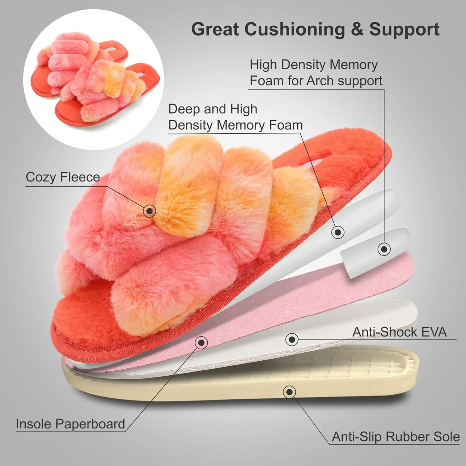 JIASUQI Women's Open Toe Slippers Fuzzy Fluffy House Slippers for Women Cozy Criss Cross Furry Slides Slippers