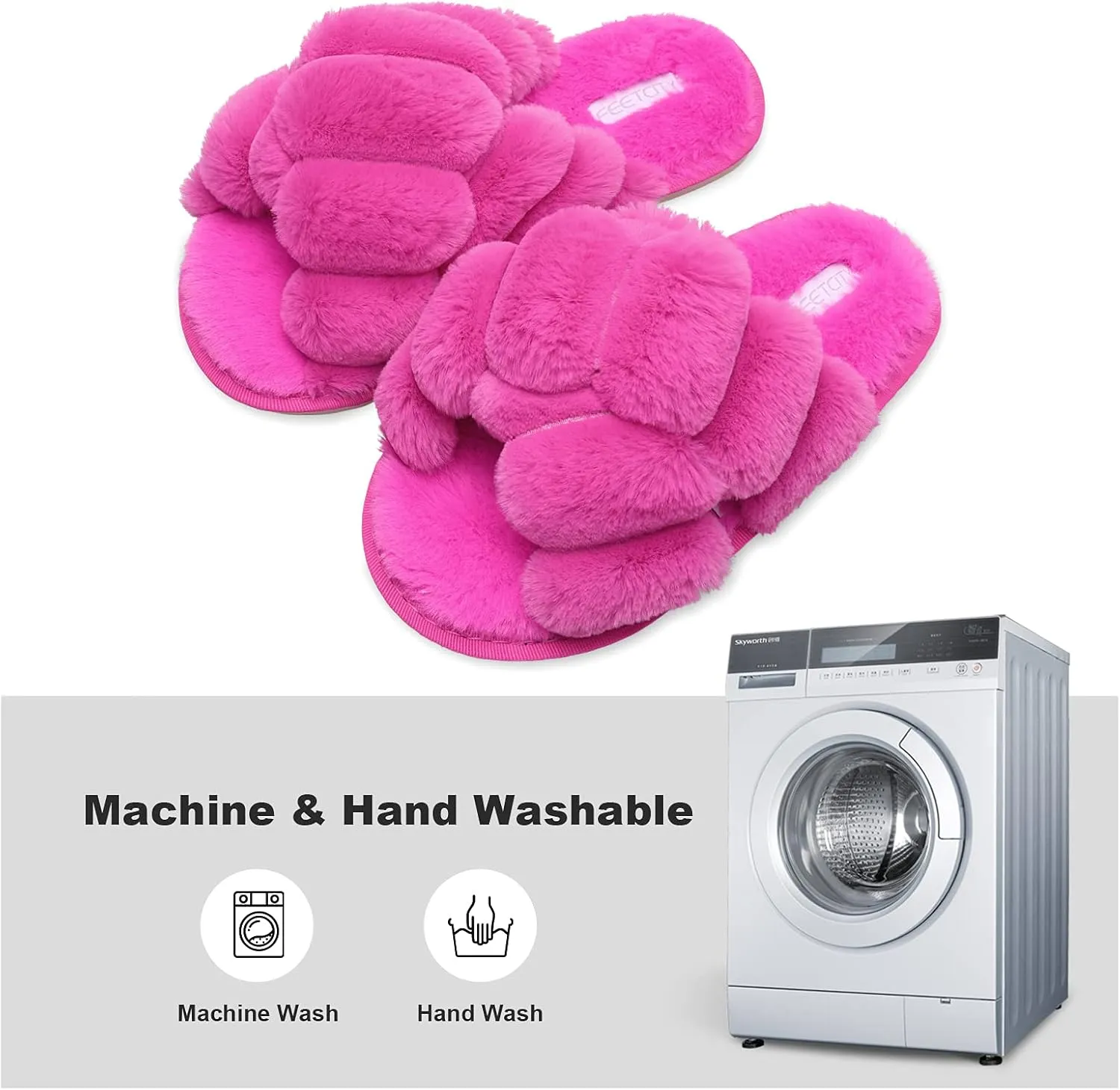JIASUQI Women's Open Toe Slippers Fuzzy Fluffy House Slippers for Women Cozy Criss Cross Furry Slides Slippers