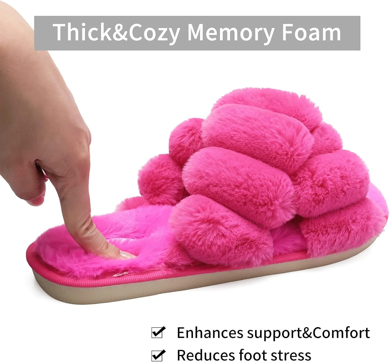 JIASUQI Women's Open Toe Slippers Fuzzy Fluffy House Slippers for Women Cozy Criss Cross Furry Slides Slippers