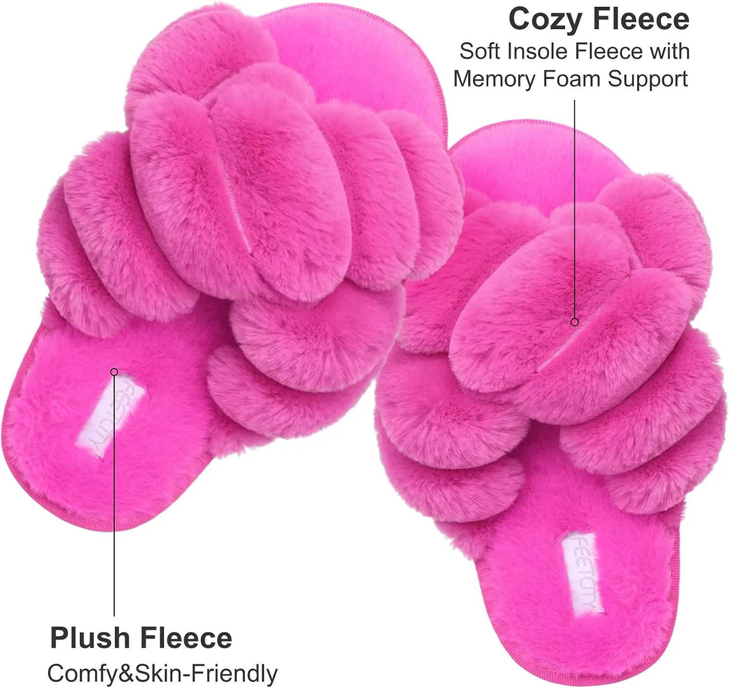 JIASUQI Women's Open Toe Slippers Fuzzy Fluffy House Slippers for Women Cozy Criss Cross Furry Slides Slippers