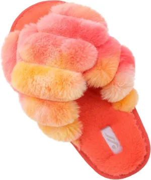 JIASUQI Women's Open Toe Slippers Fuzzy Fluffy House Slippers for Women Cozy Criss Cross Furry Slides Slippers