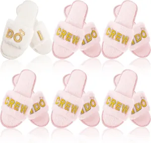 Jiuguva 6 Pairs Wedding Slippers Fuzzy I Do and I Do Crew Slipper Maid and Matron of Honor Slipper for Bride Bridesmaid Gifts for Wedding Day Bridal Shower Bachelorette Party