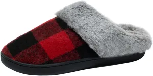 Josaywin Women's Buffalo Plaid Slippers with Memory Foam - Cozy Indoor/Outdoor Fuzzy House Shoes(Red/Black Check, Black/White Check)