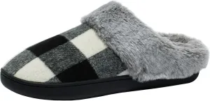Josaywin Women's Buffalo Plaid Slippers with Memory Foam - Cozy Indoor/Outdoor Fuzzy House Shoes(Red/Black Check, Black/White Check)