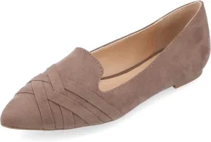 Journee Collection Womens Mindee Loafer with Vegan Suede Criss Cross Detail and Pointed Toe, Taupe, 8.5