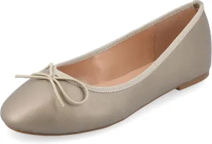 Journee Collection Womens Vika Ballet Flat with Knit Trim and Dainty Vegan Leather Bow Detail, Pewter, 8