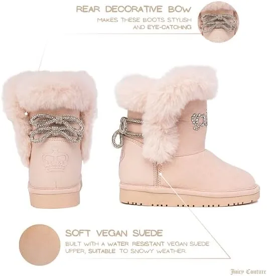 Juicy Couture Girls Winter Fur Boots Warm Insulated Fashion Booties Mid Calf Outdoor Snow Boot for Toddler/Little Kid/Big Kid