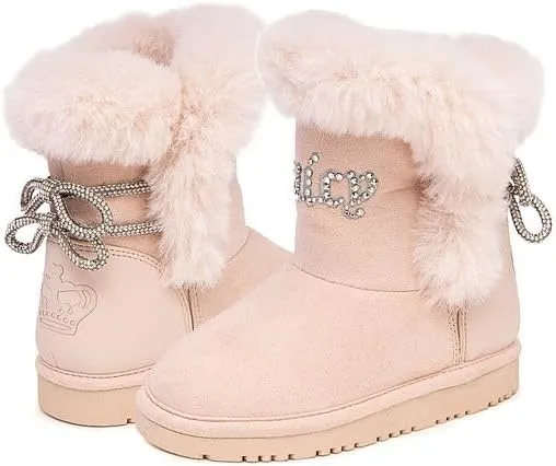 Juicy Couture Girls Winter Fur Boots Warm Insulated Fashion Booties Mid Calf Outdoor Snow Boot for Toddler/Little Kid/Big Kid