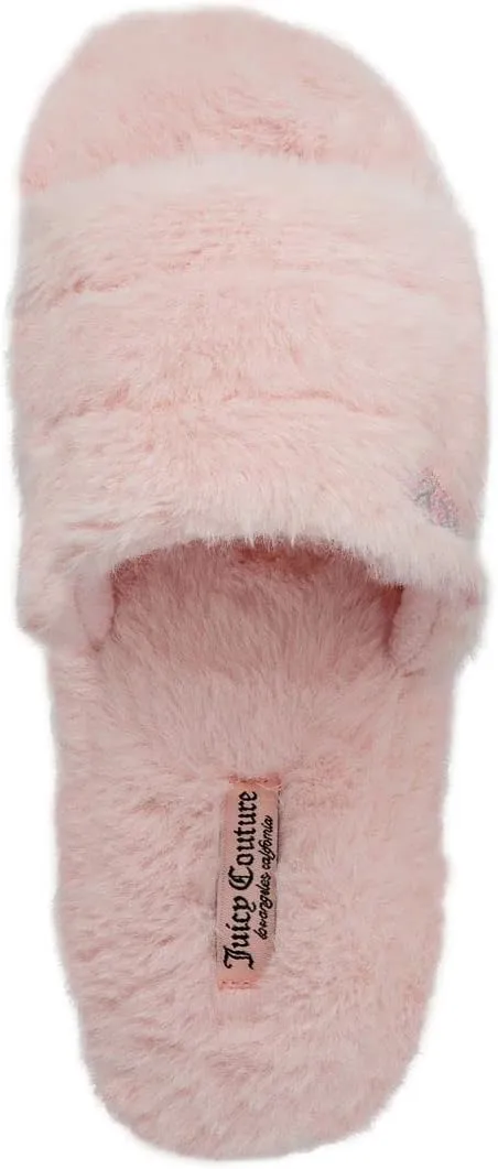 Juicy Couture Women's Faux Fur Platform Slippers – Fluffy Cozy Indoor Outdoor Slip-On House Shoes