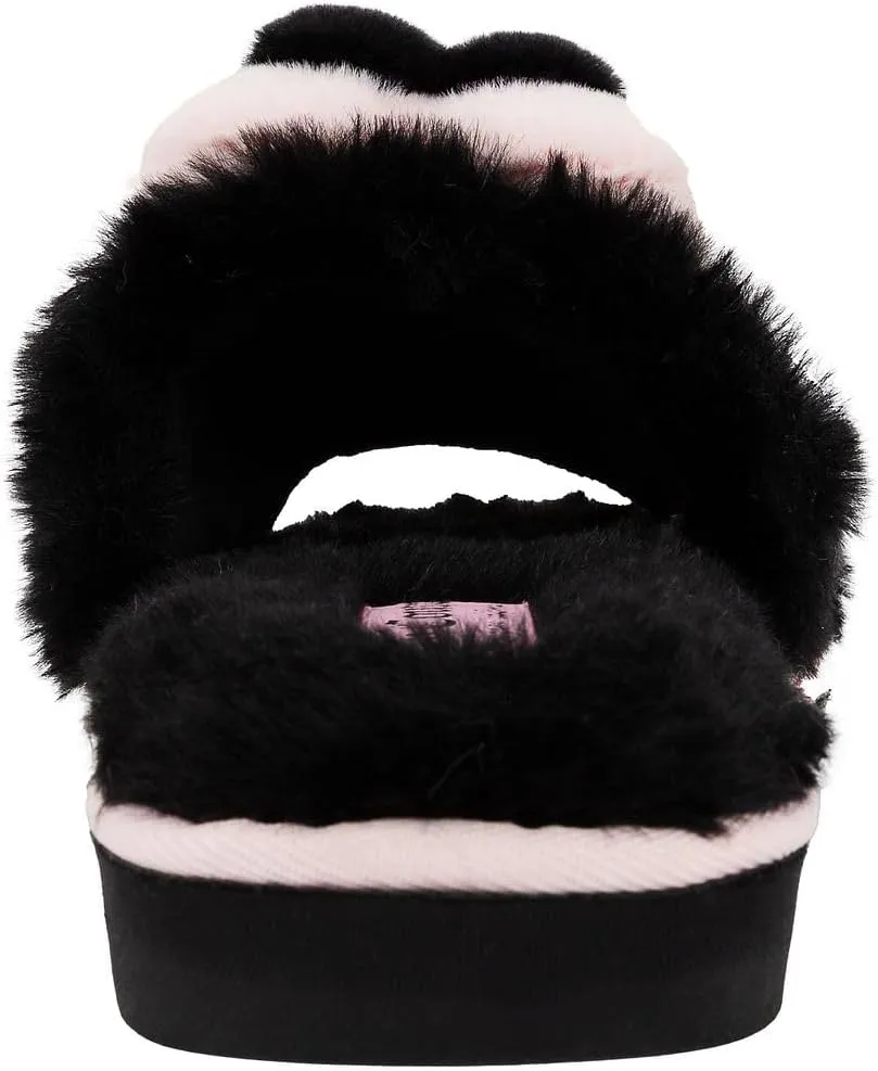 Juicy Couture Women's Faux Fur Slide Sandal Slippers, Open Toe, Comfortable Indoor Outdoor House Shoes
