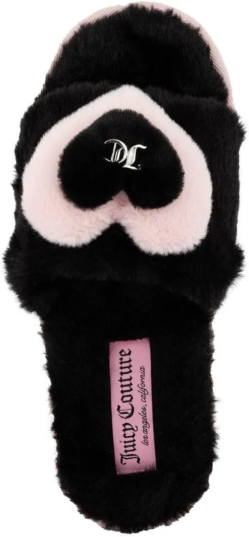 Juicy Couture Women's Faux Fur Slide Sandal Slippers, Open Toe, Comfortable Indoor Outdoor House Shoes